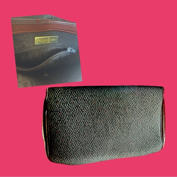 YSL Vintage Beautiful Clutch Dark Gray/Black w/Dark Burgundy  Trim - Picture 3 of 3